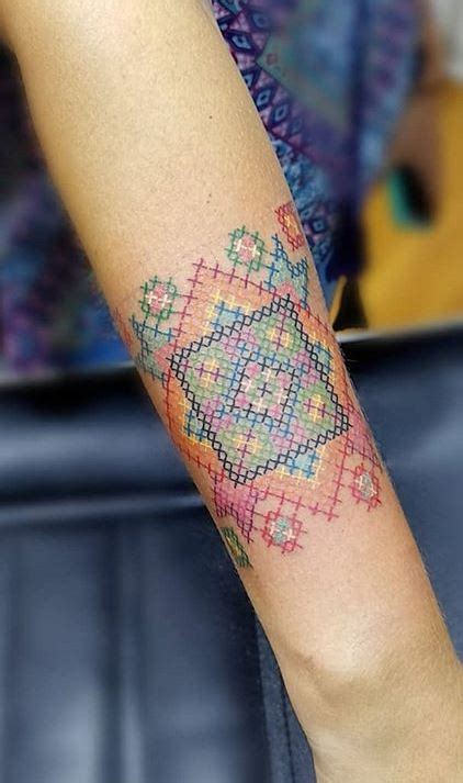 65 Colorful Cross Stitch Tattoos Designs And Ideas Tattoo Me Now