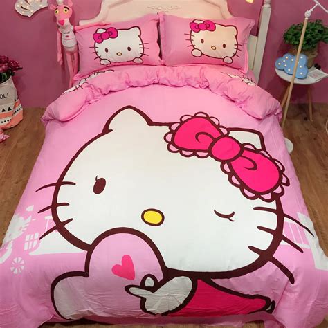 Cartoon Hello Kitty Bedding Set Single Twin Queen 3pcs4pcs Bedding Set With Pilloccase Bed