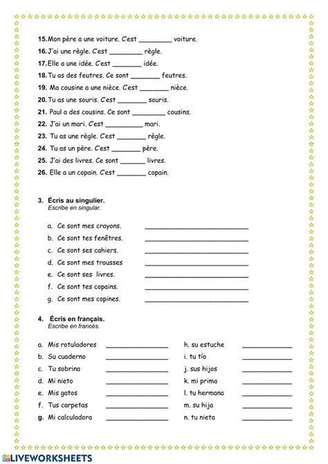 Les Adjectifs Possessifs 1 Possesseur Worksheet French Teaching