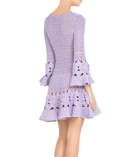 Long Sleeve Crochet Dress With Wavy Finisheshandmade Item Etsy