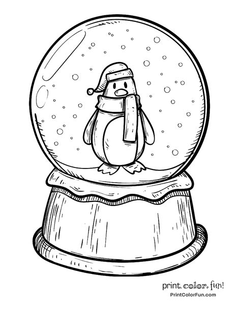 Snow white and the seven dwarfs. Winter snow globe with a penguin coloring page - Print ...