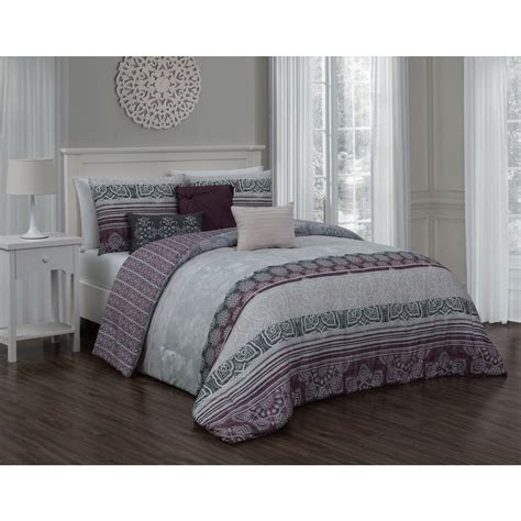 Product titlefaux fur comforter set, 3 piece king comforter and s. Ellisa 7-Piece Plum Queen Comforter w/Bedskirt Set ...