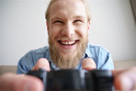 Funny Guy With A Joystick Playing Games Stock Image Image Of