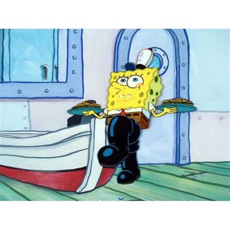 Spongebob Orig Production Cel And Background Waiter