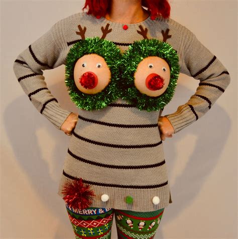 Sexy Ugly Christmas Sweater Not Plastic Boobs Cut Out See Details Boob