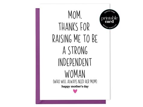 Printable Funny Mothers Day Card Mom Thanks For Raising Me Etsy