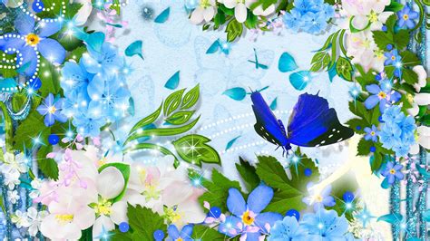 Flowers Butterflies Blue Hd Desktop Wallpaper Widescreen High