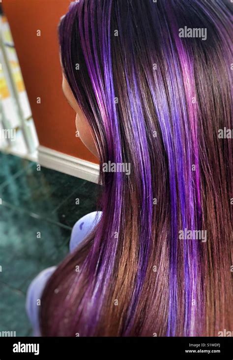 Purple Lavender And Ultra Violet Hair Streaks Freshly Done At Home On A