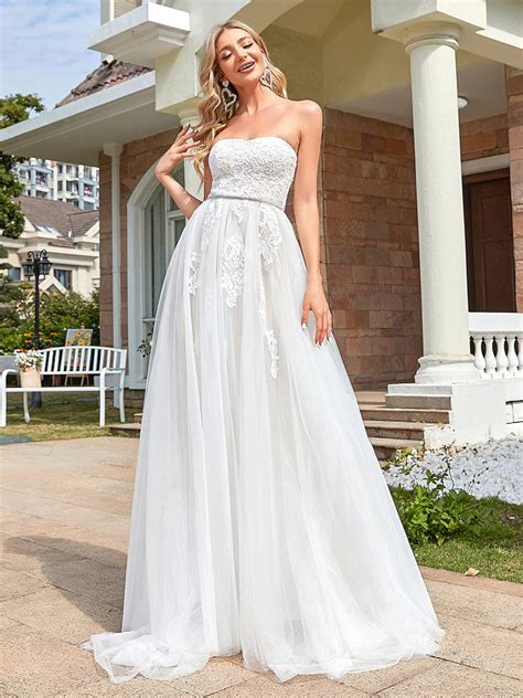 strapless lace tulle belted a line wedding dress ever pretty us
