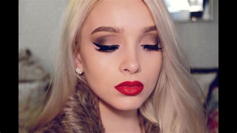 Holiday Makeup Tutorial Neutral Eyes And Red Lip Youtube