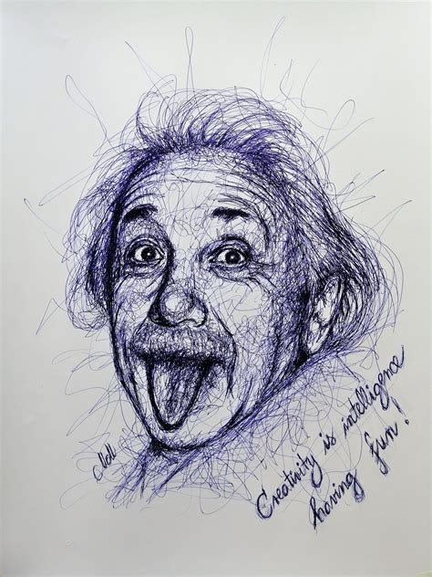 Albert Einstein Thin Blue Line Art Funky Wall Art Quote Etsy Pen