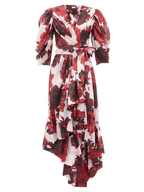 Red Floral Print Cotton Voile Wrap Dress Alexandre Vauthier