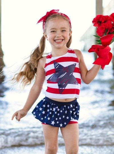Girls Striped Star Print Skirted Shorts Two Piece Swimsuit Mia Belle
