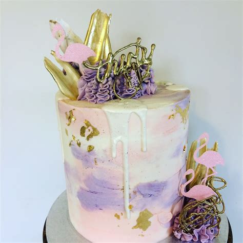 Watercolour Buttercream Cake For A Thirtieth Birthday In Gold Purple
