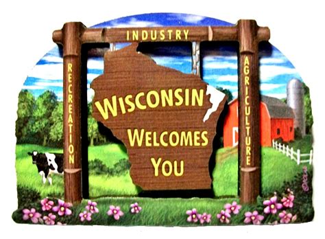 Wisconsin State Welcome Sign Artwood Magnet