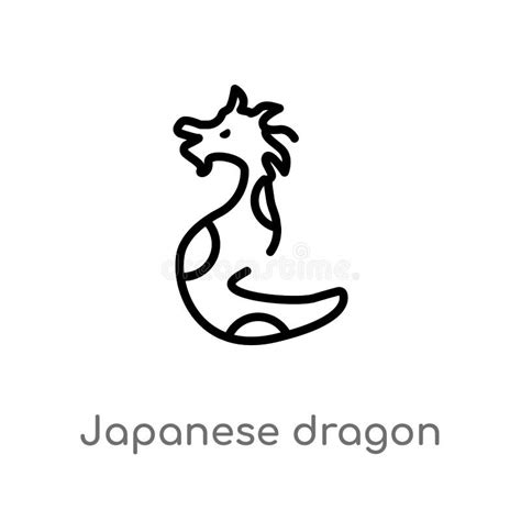Outline Japanese Dragon Vector Icon Isolated Black Simple Line Element