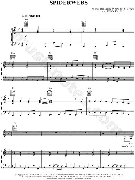 No Doubt Spiderwebs Sheet Music In Bb Major Download And Print Sku