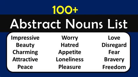 A List Of Abstract Nouns 100 Common Abstract Nouns English