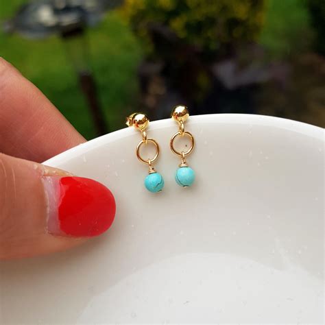 K Gold Fill Tiny Turquoise Earrings Stud Small Turquoise Etsy Uk