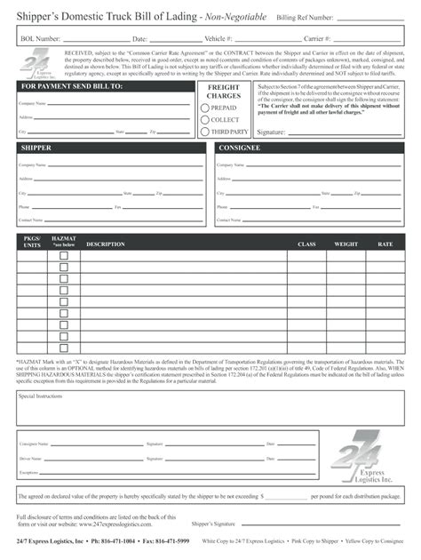 Equipment Bill Of Lading Template - Fill Online, Printable, Fillable