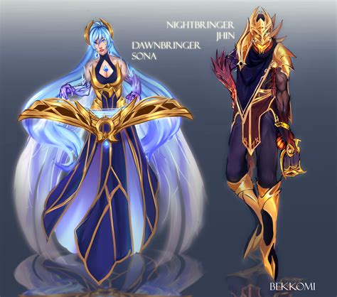 Dawnbringer Sona And Nightbringer Jhin League Of Legends Skin Concepts By Bekko Lol League