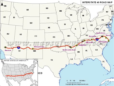 Interstate 40 I 40 Map Barstow California To Wilmington North