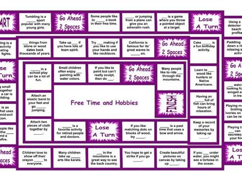 Free Time And Hobbies Legal Size Text Board Game Teaching Resources