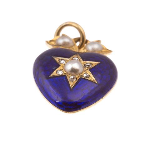 Antique Gold Enamel Diamond And Pearl Heart Locket Ar Ullmann
