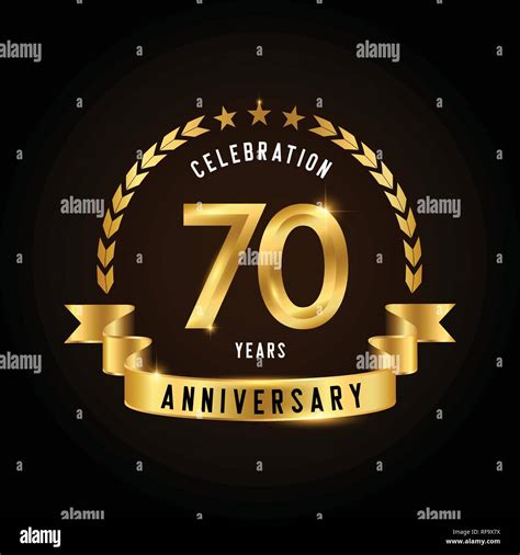 70 Years Anniversary Celebration Logotype Golden Anniversary Emblem