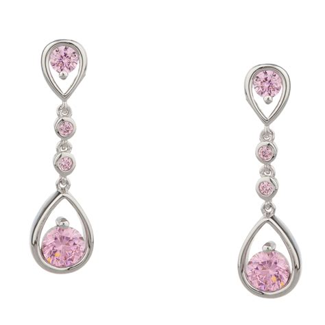 Pink Sapphire Drop Earrings In Sterling Silver Silver Jewelry Fine