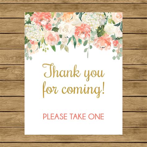 Peachy Floral Thank You For Coming Sign Thank You For Coming Etsy