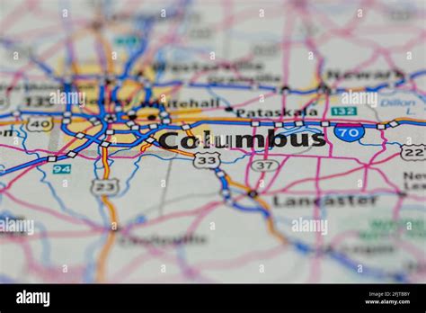 Columbus Ohio Usa And Surrounding Areas Shown On A Road Map Or