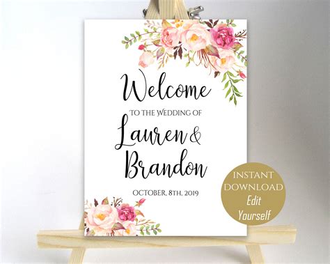 Floral Welcome To Our Wedding Welcome Wedding Sign Printable Etsy