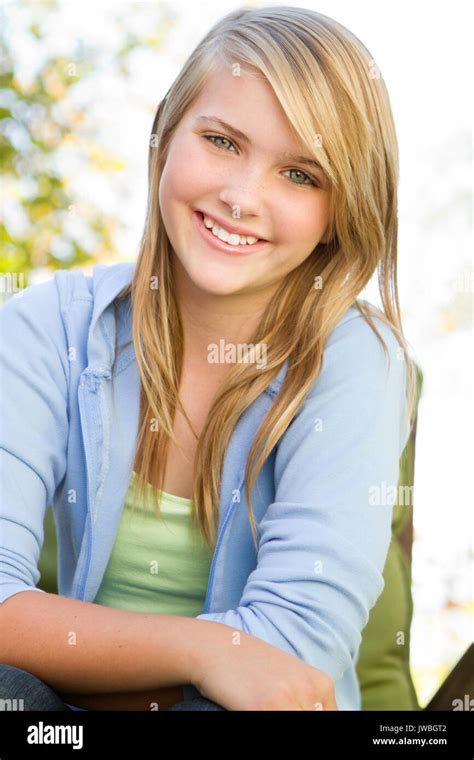 Happy Young Teen Girl Outside In The Backyard Stock Photo Alamy