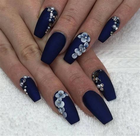 Navy Blue Nails Navy Blue Nails Blue Nail Designs Blue Coffin Nails
