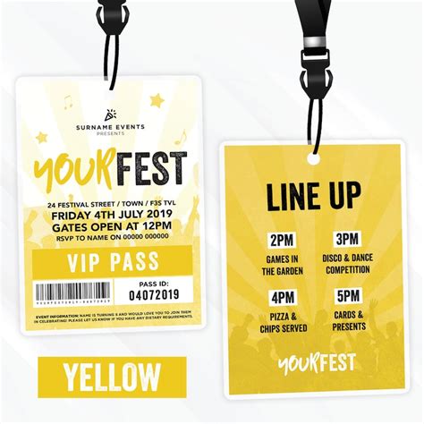 Personalised Festival Style Vip Pass And Lanyard Invitations Etsy