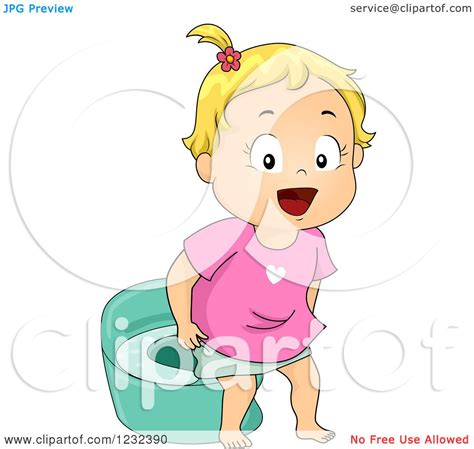Clipart Of A Potty Training Toddler Girl Royalty Free Vector