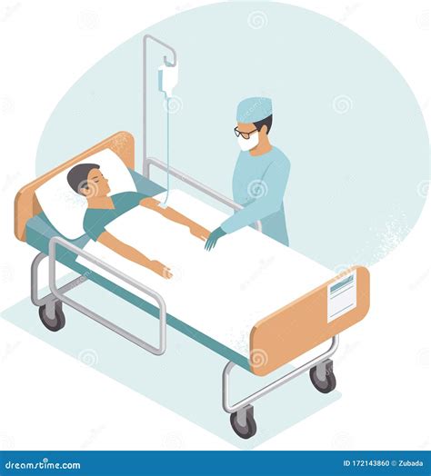 Patient Lying In Hospital Bed With Oxygen Mask Vector Illustration 73336512