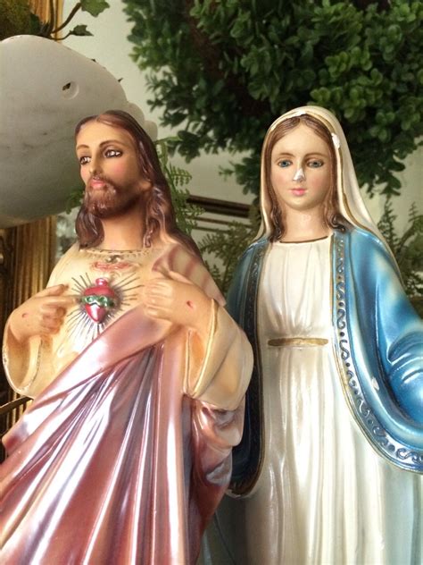 Vintage Catholic Statue Jesus And Mary Chalkware Statue