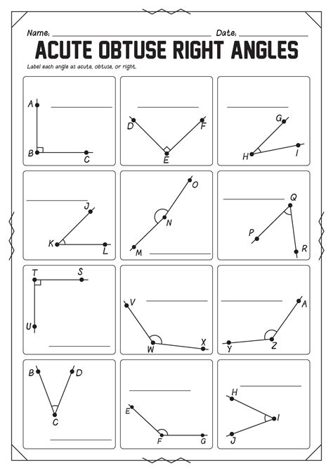 Types Of Angles Acute Right Obtuse Worksheets