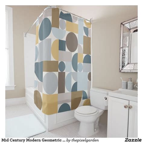 Swap out your bland white shower curtain for one of these unique numbers that will complement your design aesthetic and make an enormous difference. Mid Century Modern Geometric Blue Gold Shower Curtain ...
