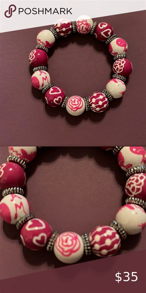 Angela Moore Classic Bracelet Hot Pink White Silver Beads Hand