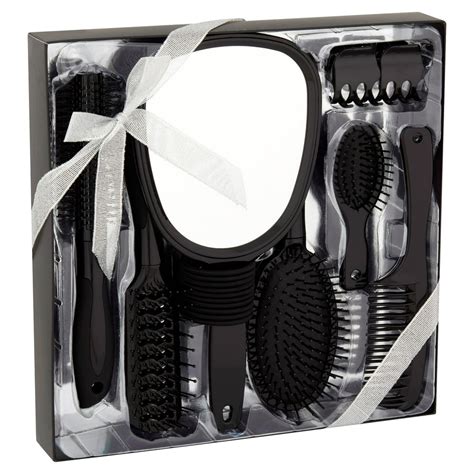 Hair Brush Comb Mirror And Hair Accessories T Set Black 18 Pcs