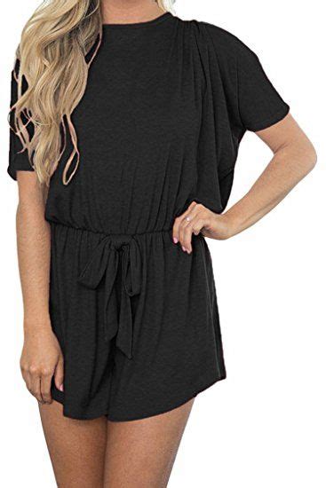 Selowin Fashion Womens Solid Pleated Hollow Out Back Loose Romper
