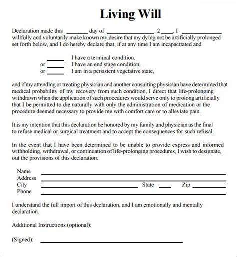 Living Will Form Printable