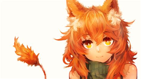 Wallpaper Illustration Redhead Anime Animal Ears Fox Girl Orange