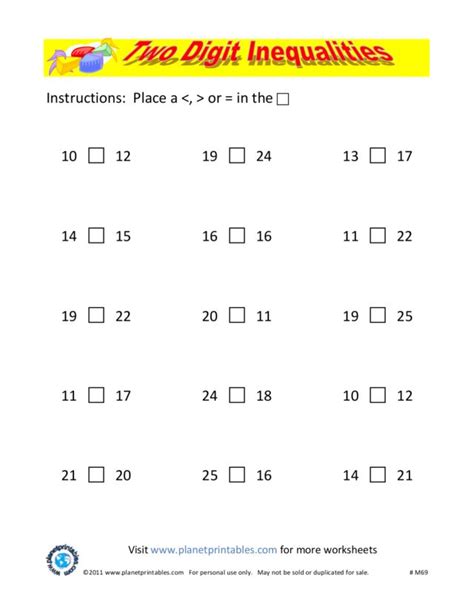 Quantifiers worksheets and online activities. Two-Digit Inequalities Worksheet for 1st - 2nd Grade ...