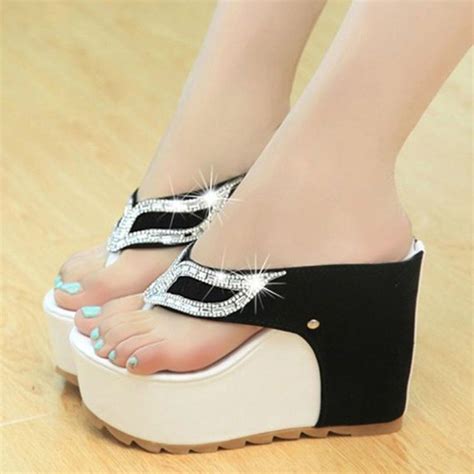Woman Platform Flip Flops Rhinestone Wedge Heel Shoes Patchwork Summer Sandal Ebay Heels