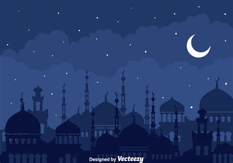 Arabian Night With Mosque Background Seni Vektor Arabian Night