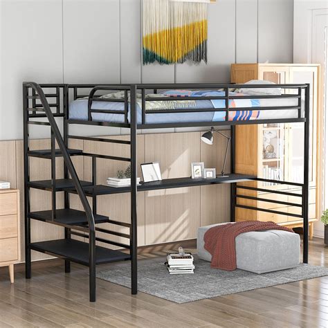 Buy Metal Loft Bed With Desk Twin Loft Beds With Storage Shelves